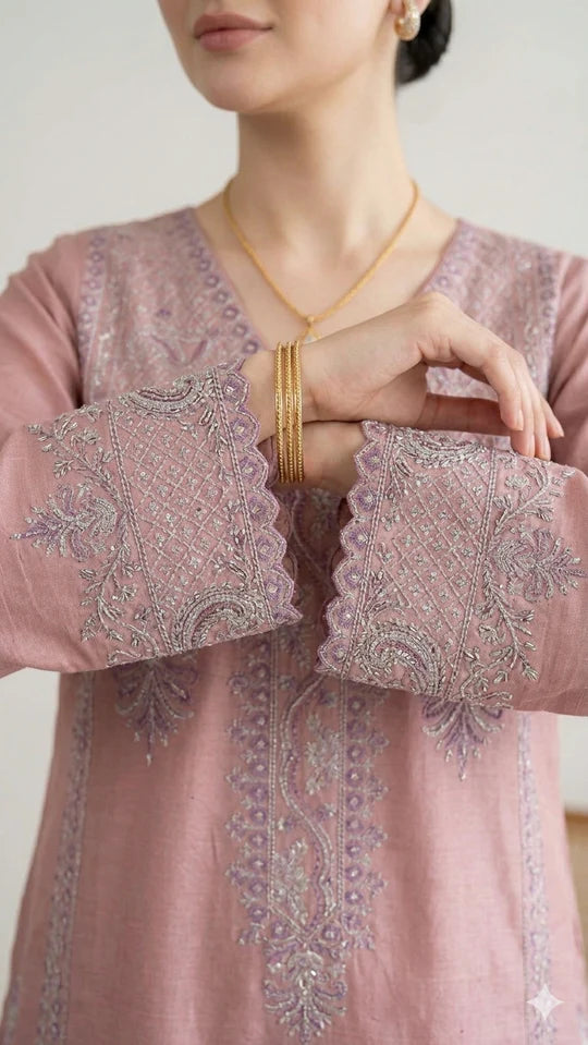 Dusty rose 3Pc - Embroidered Lawn Dress