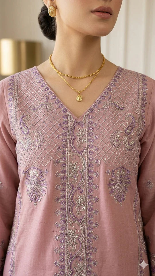 Dusty rose 3Pc - Embroidered Lawn Dress