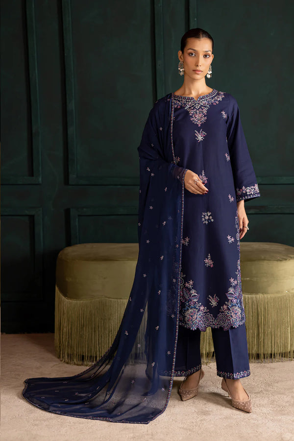 Dusky 3Pc - Embroidered Cotton Dress