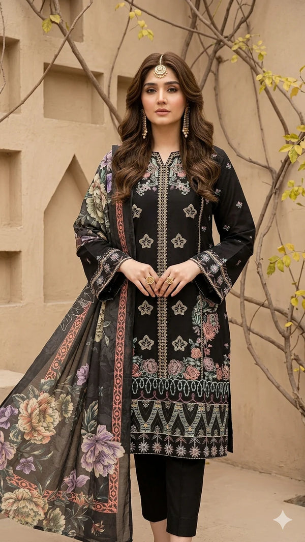 Elmira 3Pc - Embroidered Lawn Dress