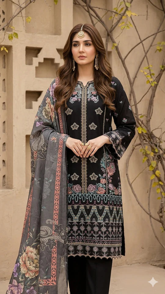 Elmira 3Pc - Embroidered Lawn Dress
