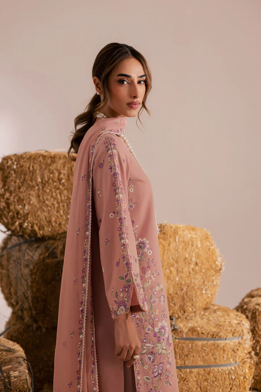 Pink Crimora 3Pc - Embroidered Lawn Dress