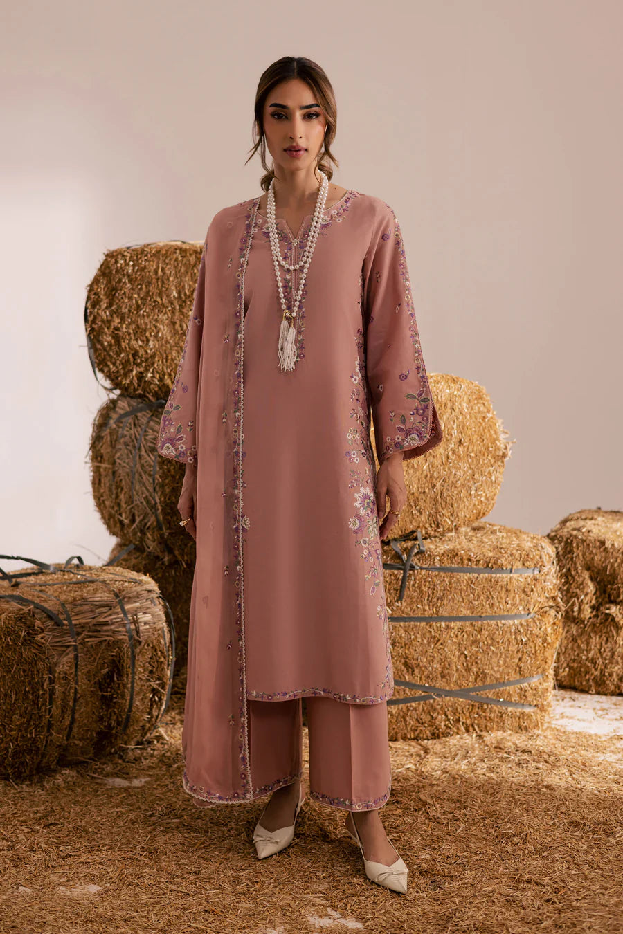 Pink Crimora 3Pc - Embroidered Lawn Dress