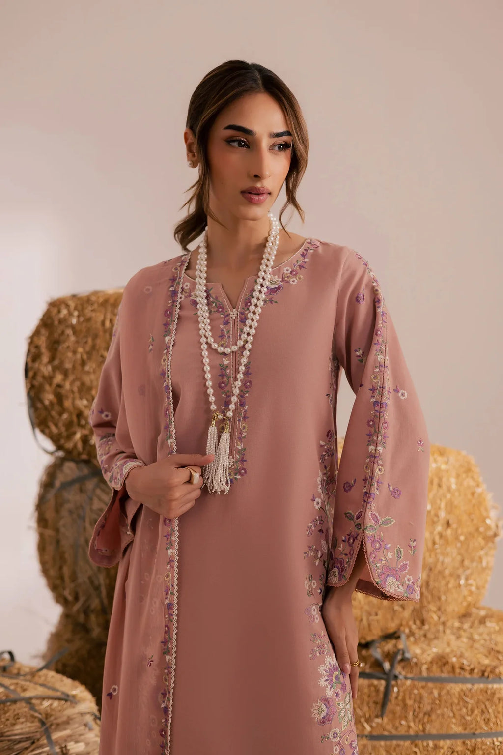 Pink Crimora 3Pc - Embroidered Lawn Dress