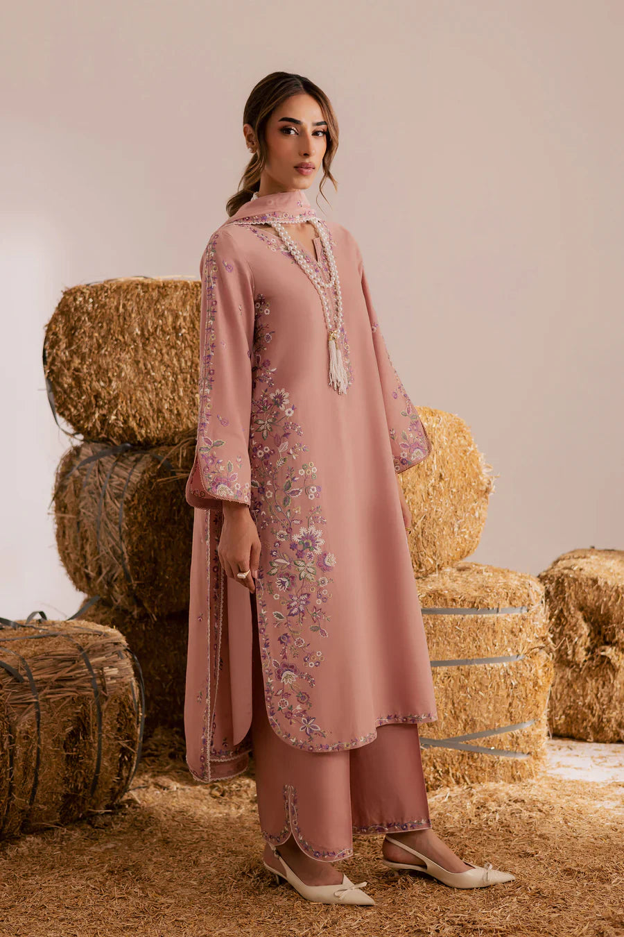 Pink Crimora 3Pc - Embroidered Lawn Dress