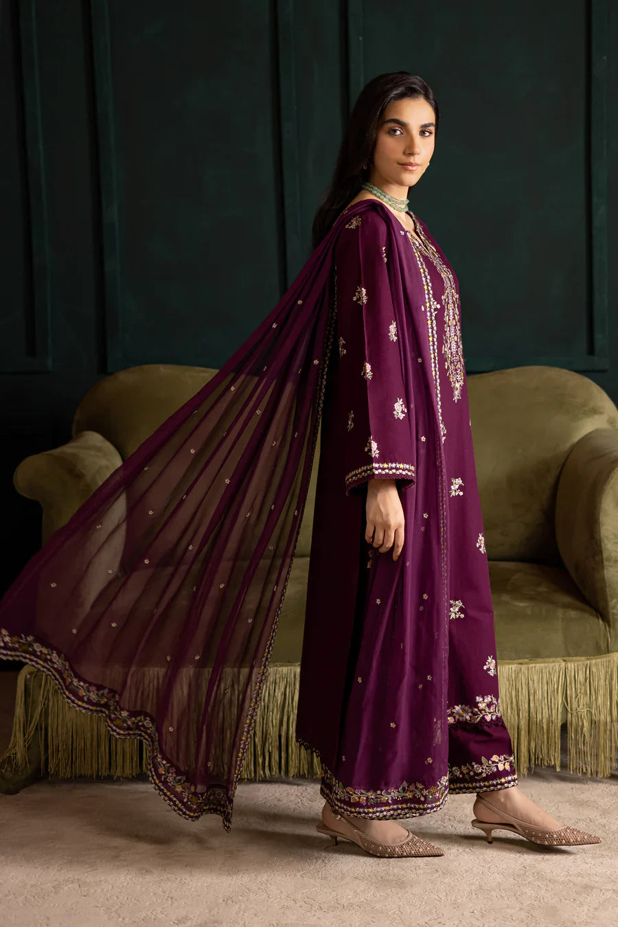 Prune 3Pc - Embroidered Lawn Dress
