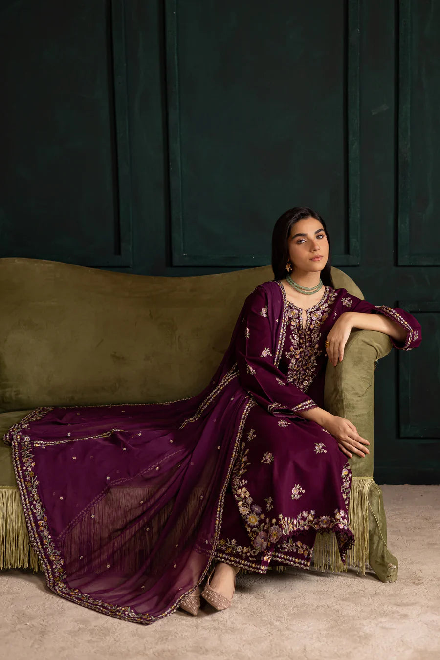 Prune 3Pc - Embroidered Lawn Dress