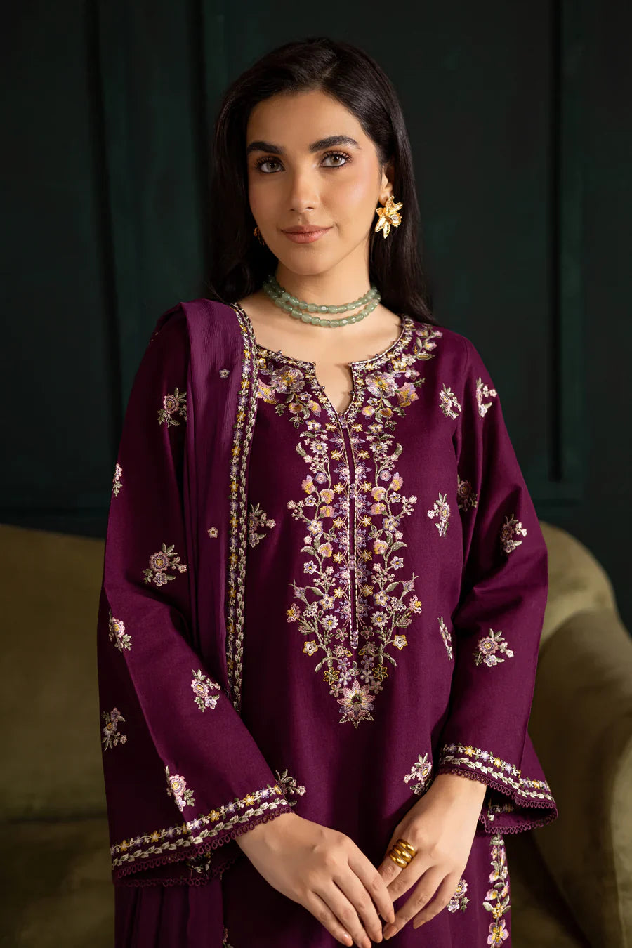 Prune 3Pc - Embroidered Lawn Dress
