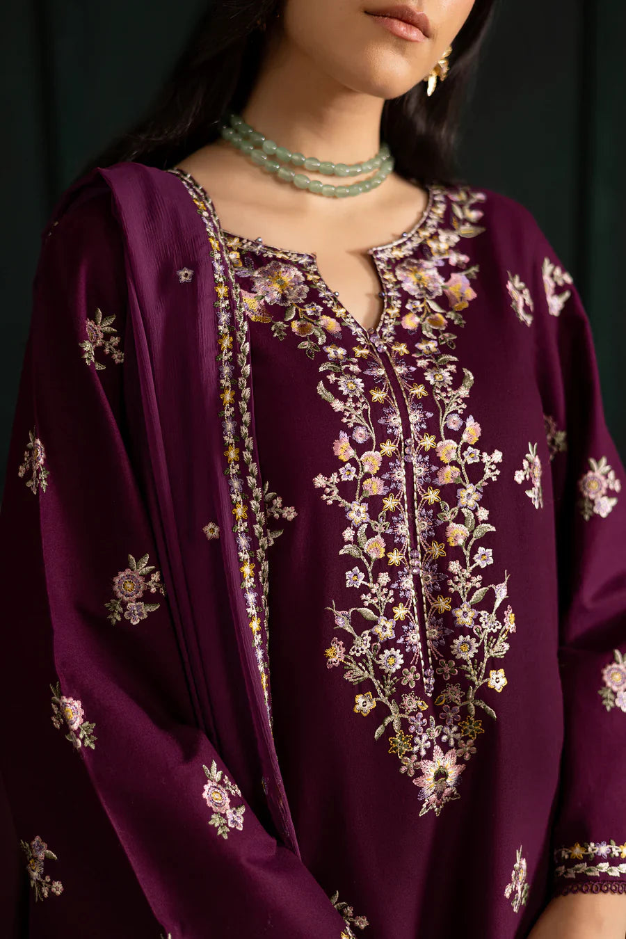 Prune 3Pc - Embroidered Lawn Dress
