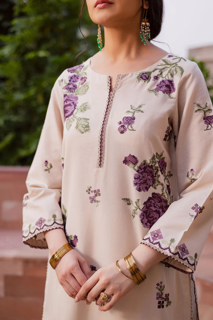 Purple Nate 2Pc - Embroidered Lawn Dress